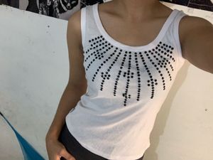 White Tank Top with Stud Embellishment