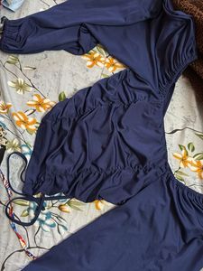 Navy Blue Ruched Tie Blouse