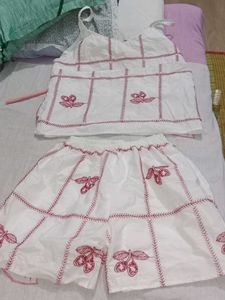 White Embroidered Blouse Top and half pant set
