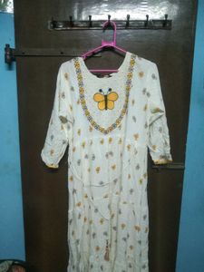 White Kurta with Butterfly Print