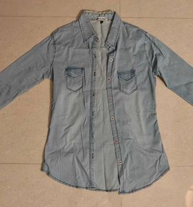 Distressed blue denim jacket shirt