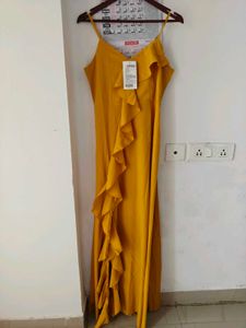 Elegant Yellow Ruffle Maxi Dress