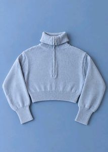 POWDER BLUE HALF-ZIP MOCK NECK SWEATER