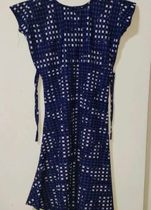 Navy Blue Printed Fit &amp; Flare Dress | Slightly Dam