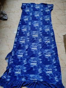 Blue Tie-Dye Nightgown with Ruffles