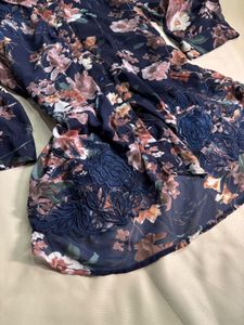 Navy Floral Print Sheer Blouse