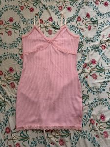 Pink Lace Trim Slip Dress