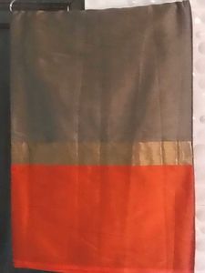 New Elegant Grey&amp;Orange LaceBorder CottonSilk Sar