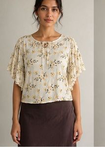 Floral Print Ruffle Sleeve Top