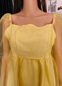 Cute Yellow Puff Sleeve Mini Dress