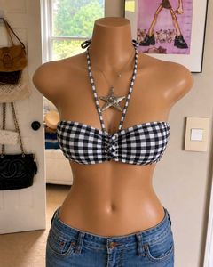 Y2k Gingham Print Halter Bikini Top