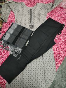 Elegant Grey Printed Kurta Set with Dupatta