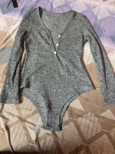 Ribbed Grey Bodysuit