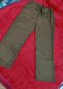 Go Colors Olive Green Straight Cut Pant With Pockets