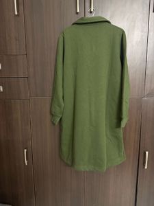 Olive Green Long Sleeve Fleece Sweatshirt Dress