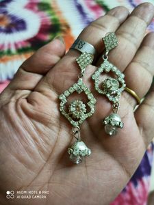 White Stone Based Long Ear Ring Combo