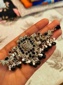 New Oxidized Silver Peacock Choker Set