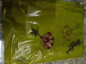 Lime Green Embroidered Cotton Saree