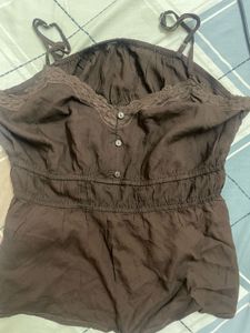 Brown Lace Trim Cami Top