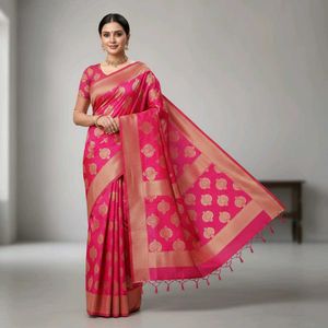 new Vibrant Pink Saree  with blouse piece
