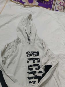 White Graphic Print Hoodie