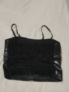 Black Faux Leather Crop Top