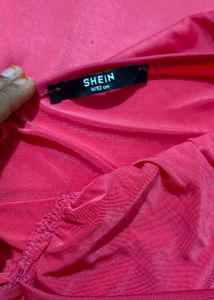 Shein Pink Ruched Mesh Top