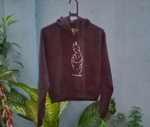 ❗price DrOP❗Korean Heart Black Crop Hoodie By BE S