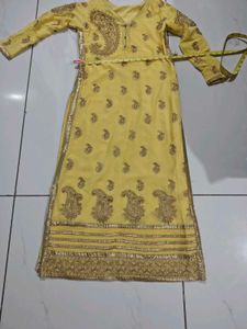 yellow embroidery kurta set