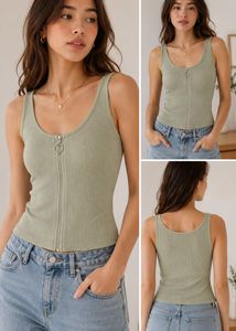 Ribbed Zipper Tank Top
