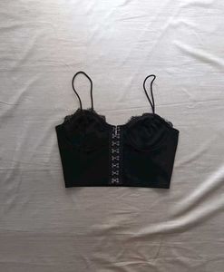 Black Corset Lace Trim Crop Top