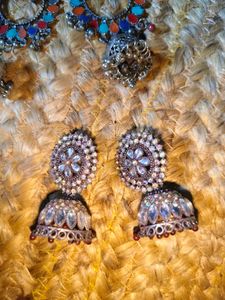 Boho Oxidized Jhumka Earrings 2 ct