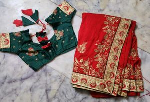red and green colour combination saree