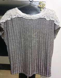 Women's Grey Lace Trim Top