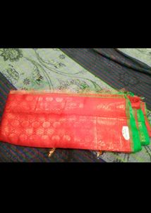 Beautiful Red Saree with Green Border