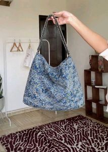 Blue Tweed Hobo Bag with Pouch