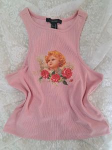 Pink Cherub Print Tank Top