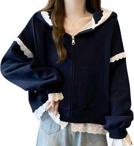 Savana Lace Trim Zip-Up Hoodie