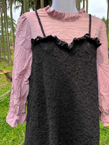 Pink &amp; Black Lace Dress