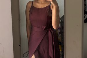 Maroon Wrap Dress with High Slit
