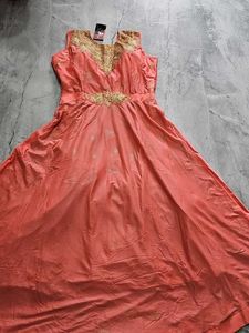 Elegant Peach Embroidered Gown