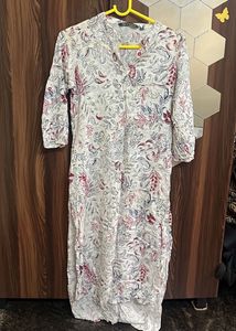 White Floral Print Kurta