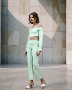 Shein Chic Off-Shoulder Crop Top &amp; Pants Set