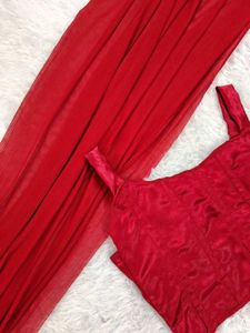 Vibrant Red Saree with Matching Corset Blouse