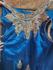 blue lehanga old style heavy stone work in blouse