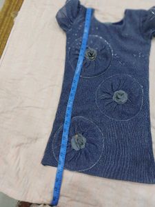 Denim Dress with Flower Embellishments