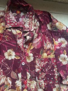 Maroon Floral Print co-ord kurta Set
