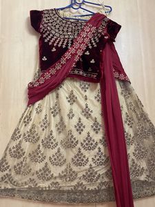 Cream And Mahroon Designer Lehanga