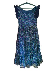 Navy Floral Ruffle Sleeve Tiered Dress