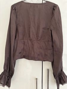 Brown V-Neck Button-Up Crop Top